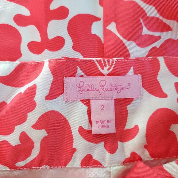 Lilly Pulitizer Mini Silk Skirt size 2 Pink White Pleated Bow Waist Flowy Lined - Picture 7 of 11